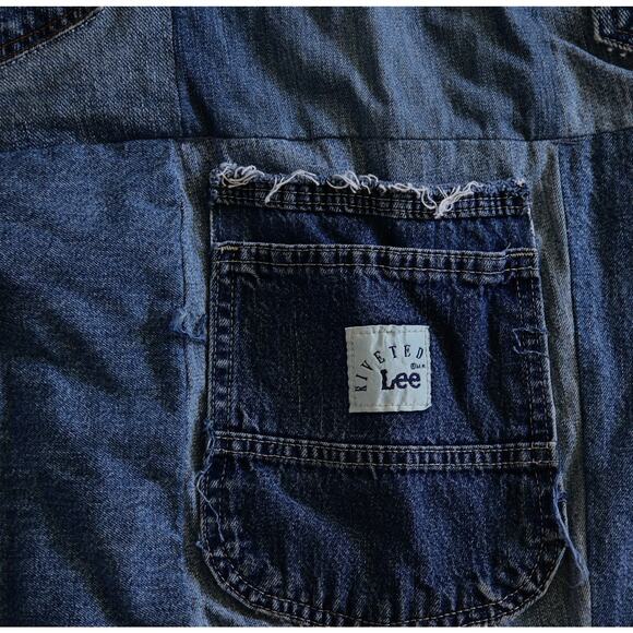 Denim up-cycled Blue Jean Patchwork Handmade Quilt lined 40 X 45 - Picture 4 of 5